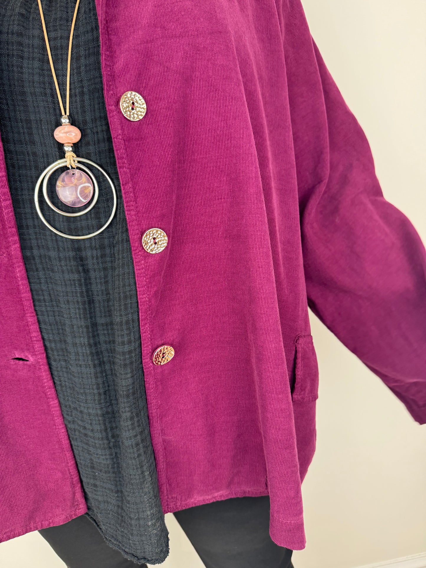 Pure Cotton Needlecord Gold Button Faux Side Pocket Felicity Jacket - Italia Purple