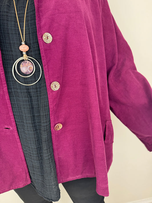 Pure Cotton Needlecord Gold Button Faux Side Pocket Felicity Jacket - Italia Purple