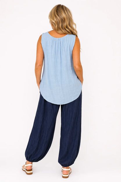 Double Pocket Crinkle Texture Azuria Harem Pant - Navy