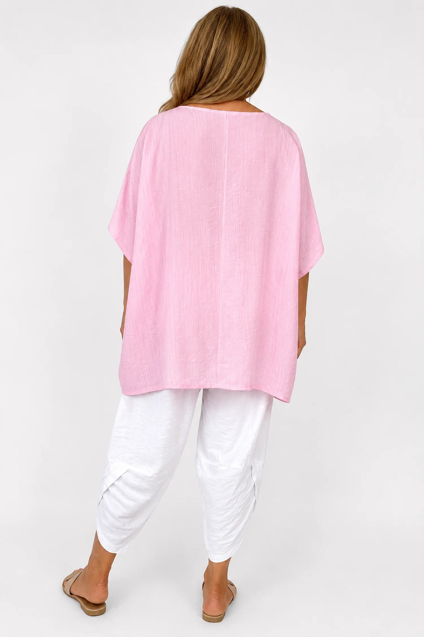 Lightweight Flow Lightly Textured Margot Top - Baby Pink