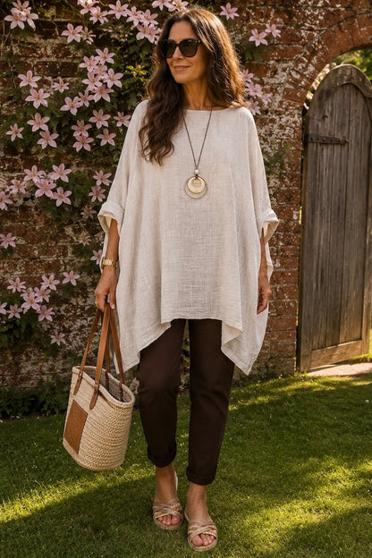 Cotton Fully Lined Isabel Necklace Batwing Top - Stone