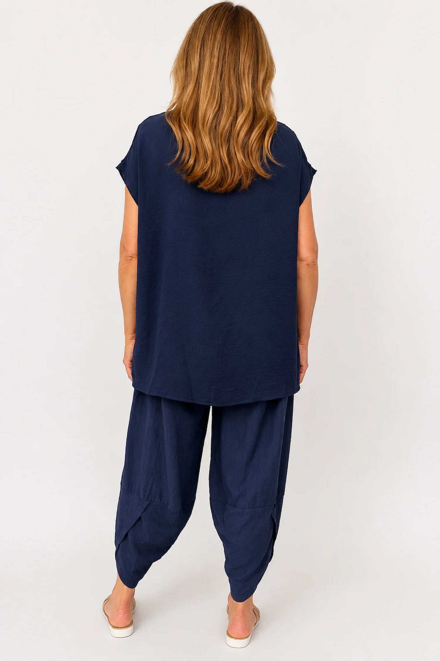 Sara Lightweight Flow Cap Sleeve Top - Navy