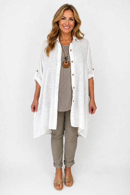 Pure Cotton Button Sleeve Cressida Button Shirt - White