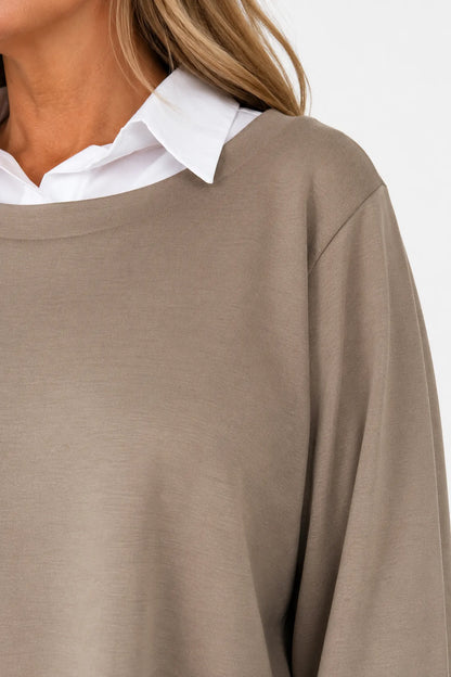 Faux Shirt Layered Milan Top - Mocha