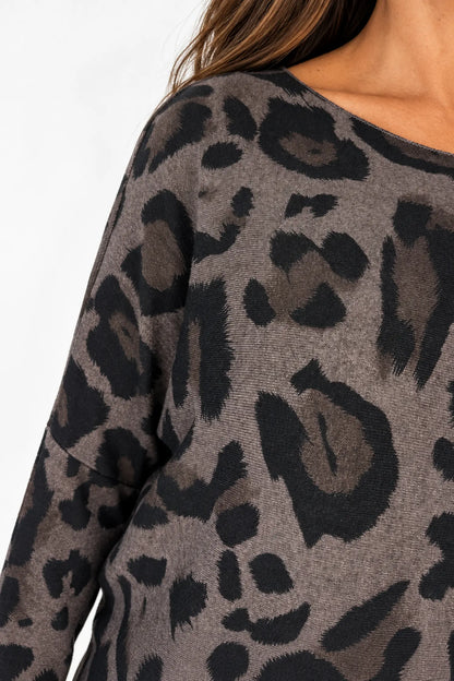 Fine Knit Carly Leopard Top - Chocolate