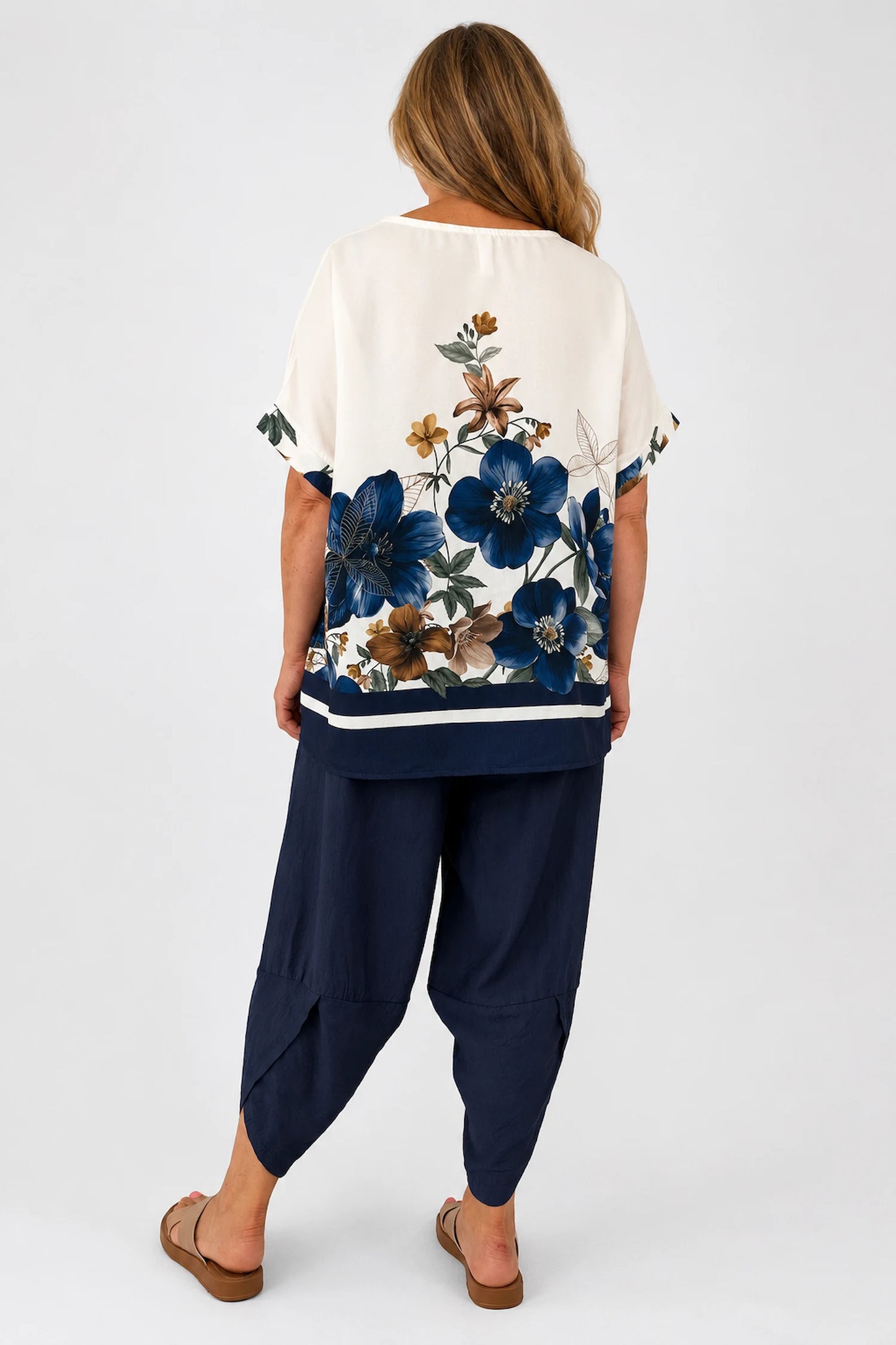 Lightweight Floral Camilla Top - Midnight Blue