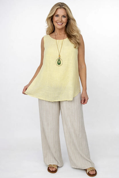 Fully Lined Cotton Italia Necklace Vest - Lemon