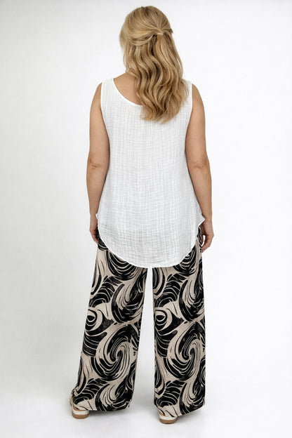 Wide Leg Swirl Print Sand Swept Italia Pants - Black Marble Swirl