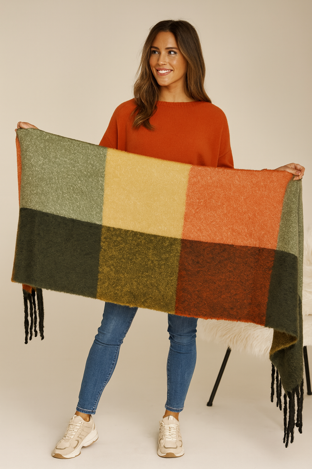 Soft Knit Baria Scarf - Orange/Mustard/Green