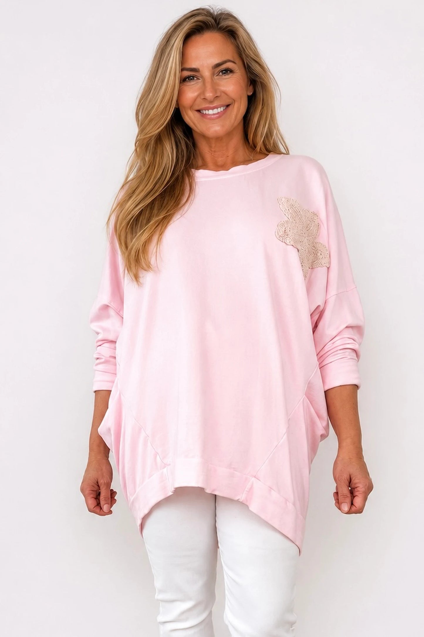 Pure Cotton Embroidered Flower Gabriella Top - Baby Pink