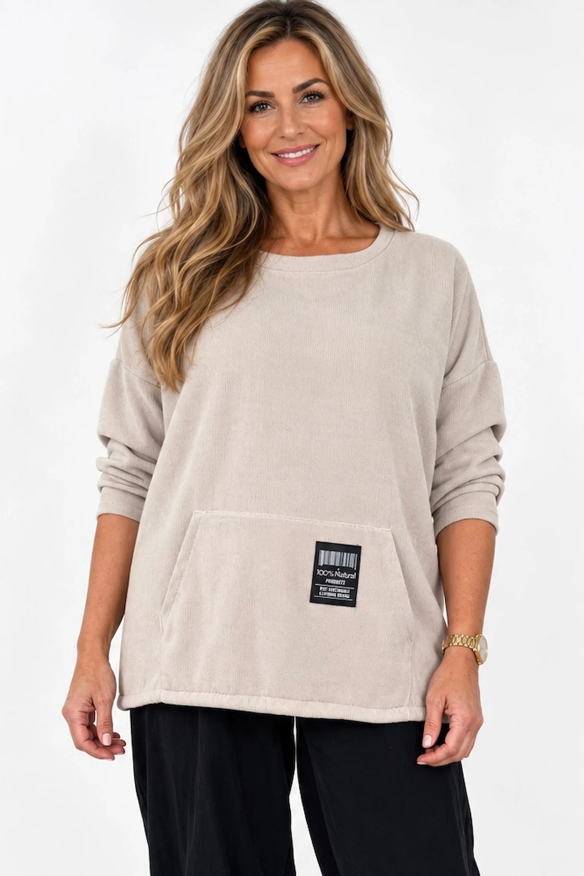 Needlecord Double Pocket Badge Detail Ravia Top - Beige