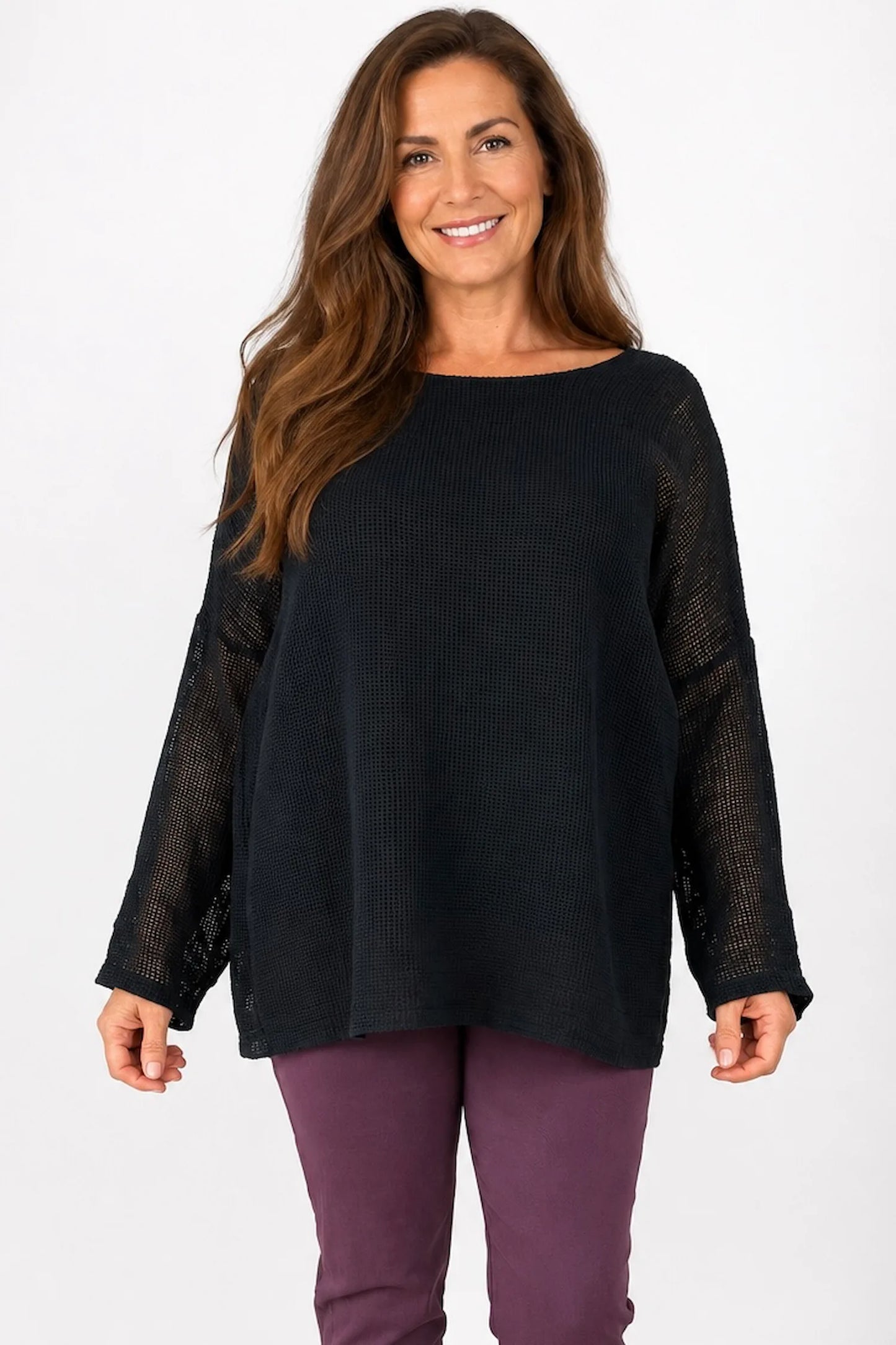 Pure Cotton Fully Lined Amy Mesh Top - Black