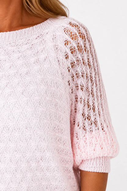 Eliza Batwing Knit Crochet - Baby Pink