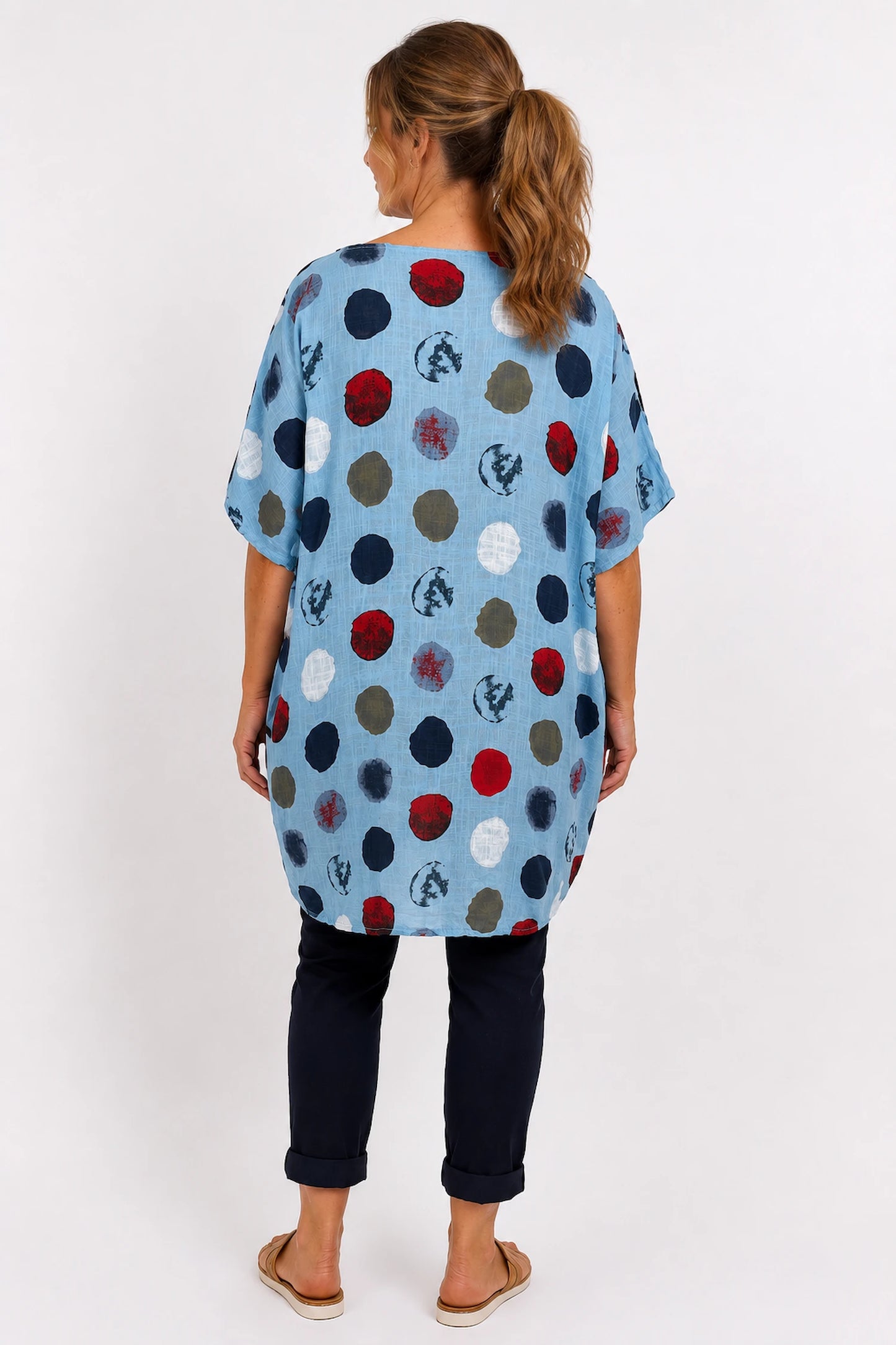 Pure Cotton Double Pocket Carmella Tunic Top - Light Denim