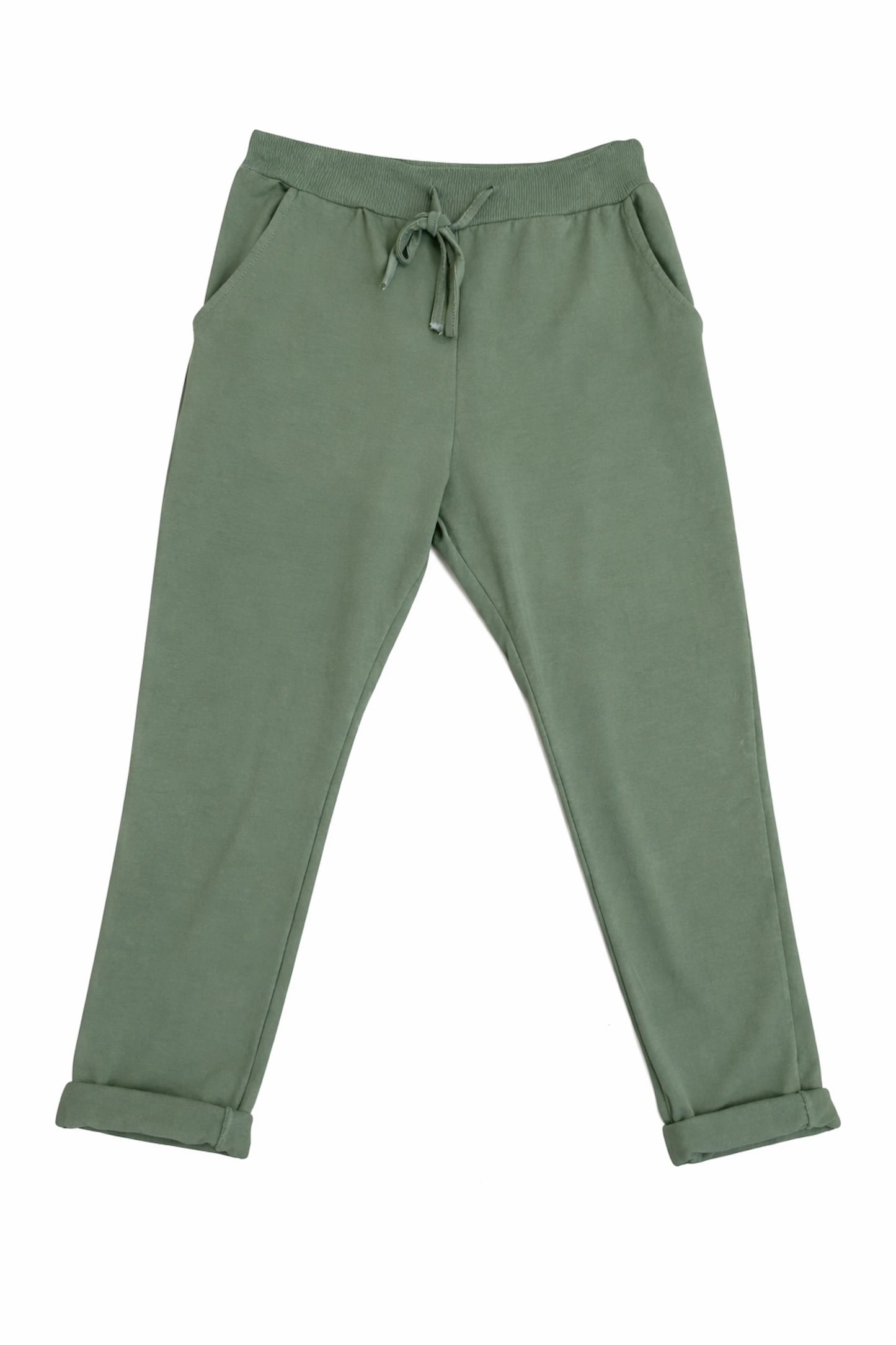 Cotton Elasticated Waist Drawstring Double Pocket Italia Joggers - Khaki