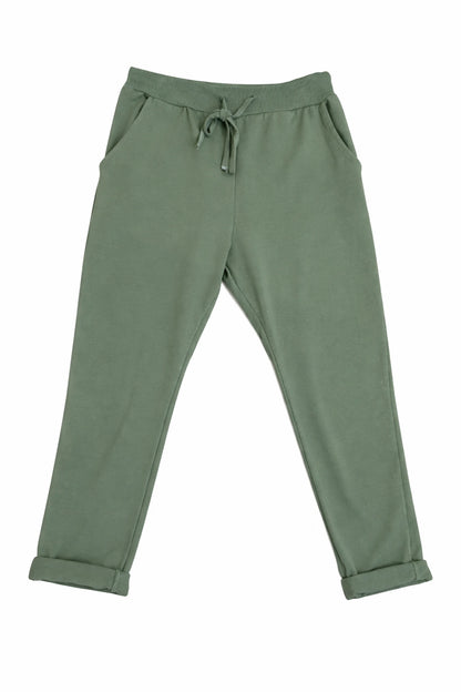 Cotton Elasticated Waist Drawstring Double Pocket Italia Joggers - Khaki