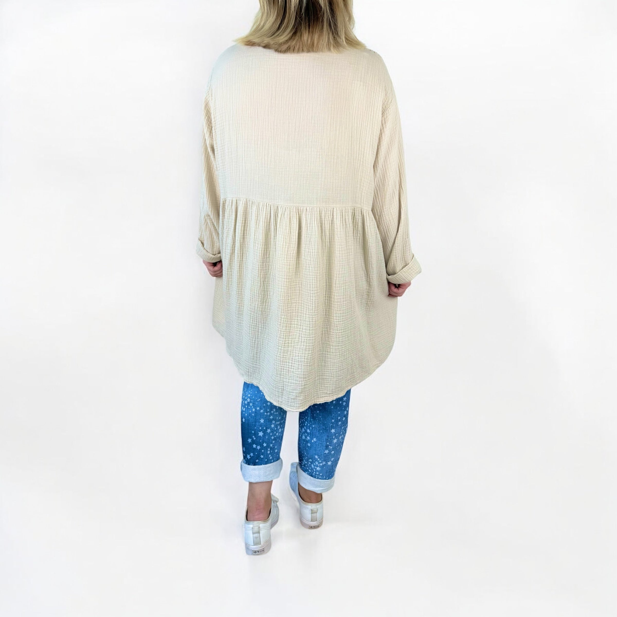 Smock Bubble Cotton Toni Shirt - Beige