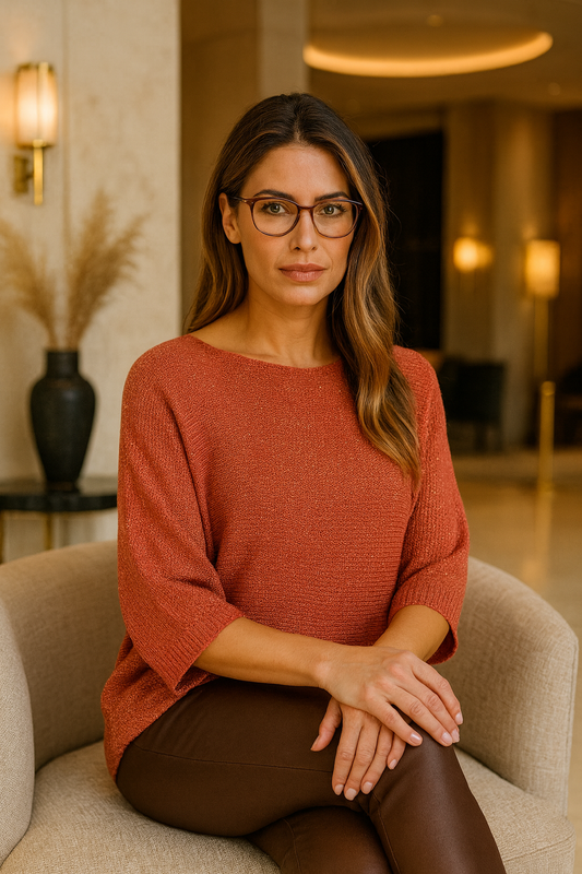 Flower Back Detail Sparkle Knit Batwing Rosewood Top - Salmon