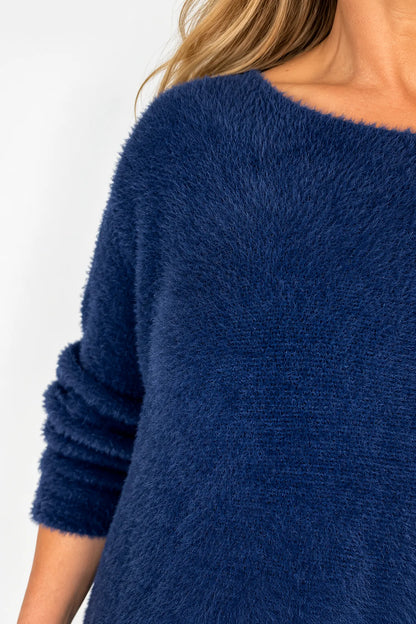 Wool Mix Deluxe Soft Longline Tina Top - Navy
