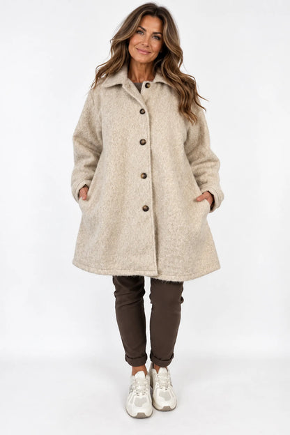 Wool Mix Brushed Double Pocket Arabella Button Coat - Beige