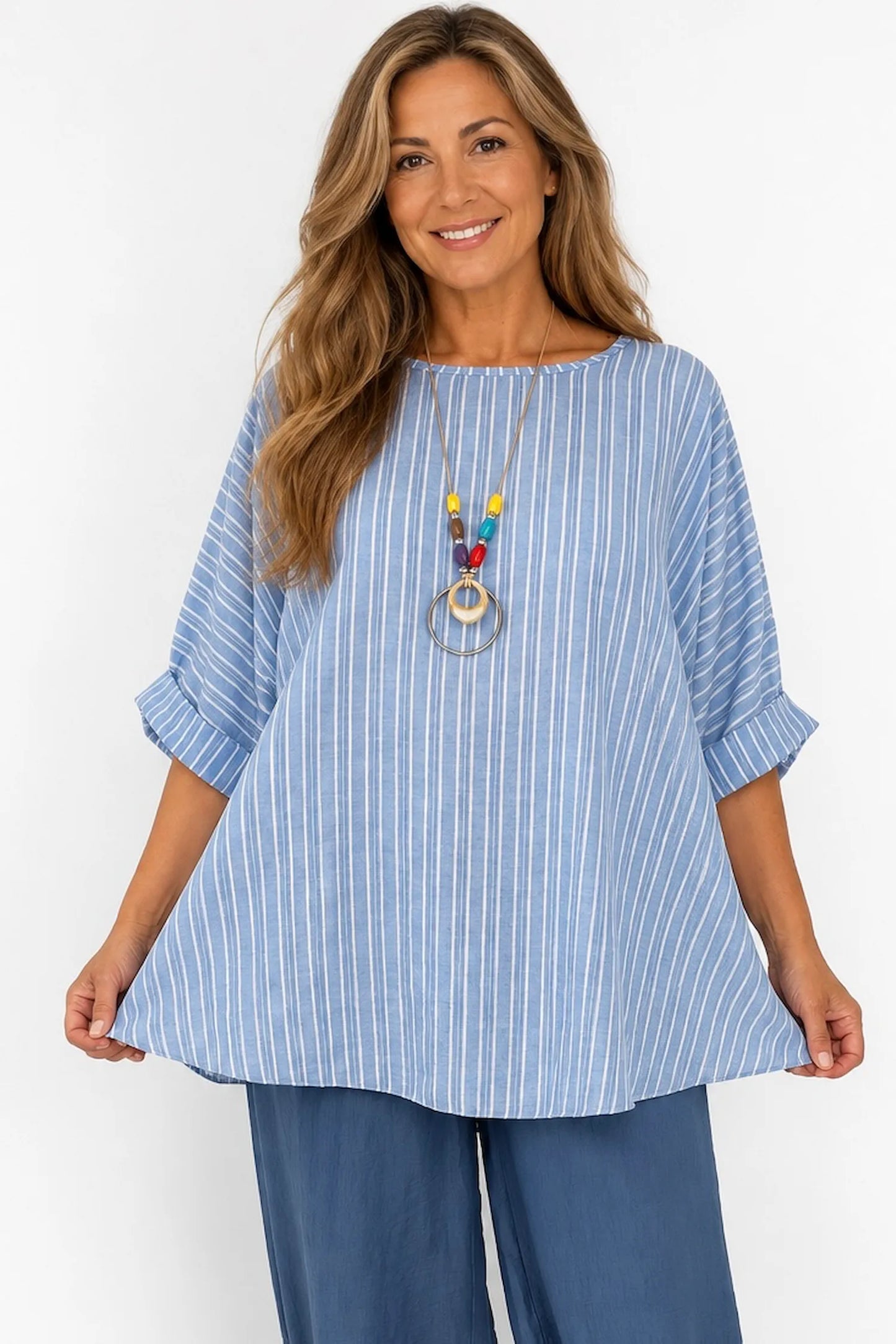 Chelsea Stripe Necklace Top - Light Denim