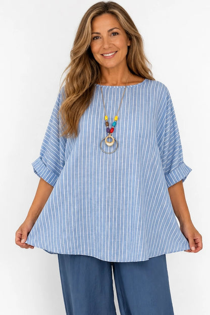 Chelsea Stripe Necklace Top - Light Denim