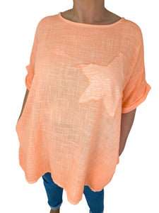 Pure Cotton Double Pocket Siana Sparkle Star Top - Orange