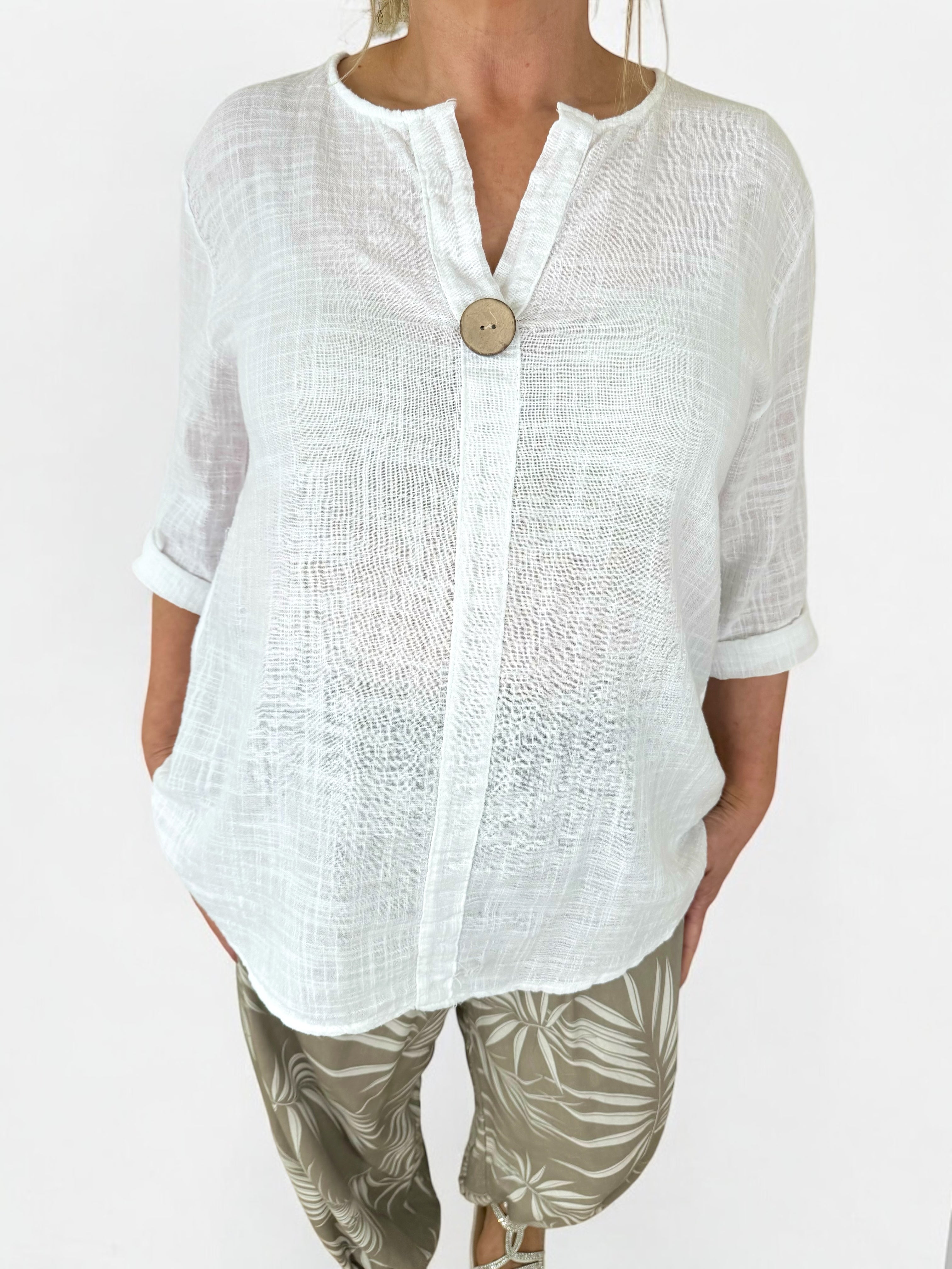 Pure Cotton One Button Italian Shirt - White