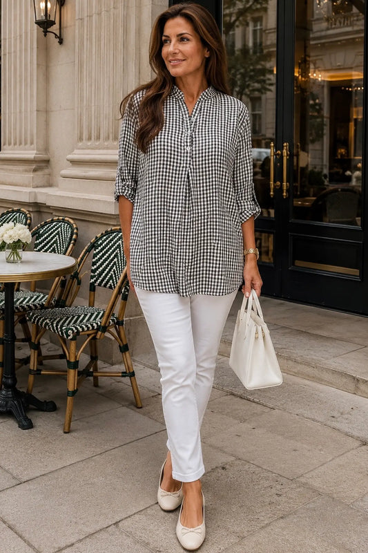 Gingham Button Sleeve Cruze Button Shirt - Mocha