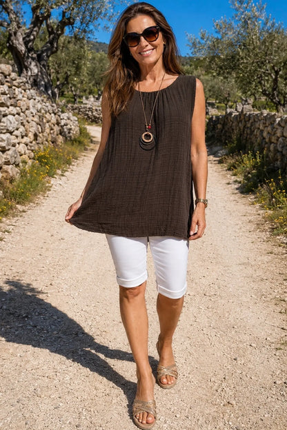 Fully Lined Cotton Italia Necklace Vest - Chocolate