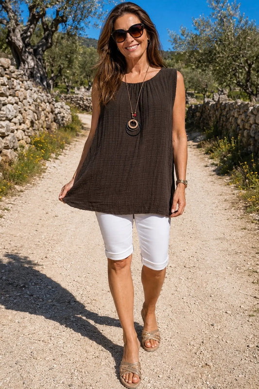 Fully Lined Cotton Italia Necklace Vest - Chocolate