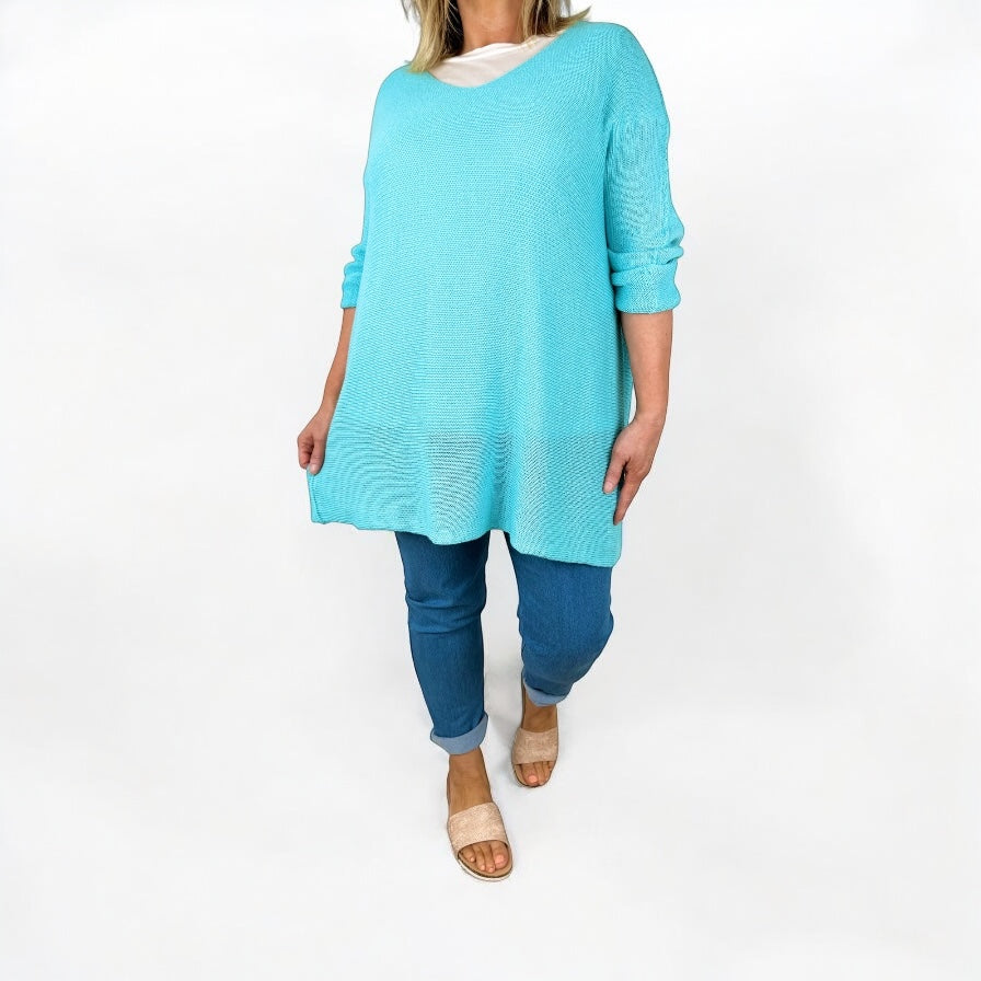 Cotton Mix Spring Knit Luna Jumper - Aqua