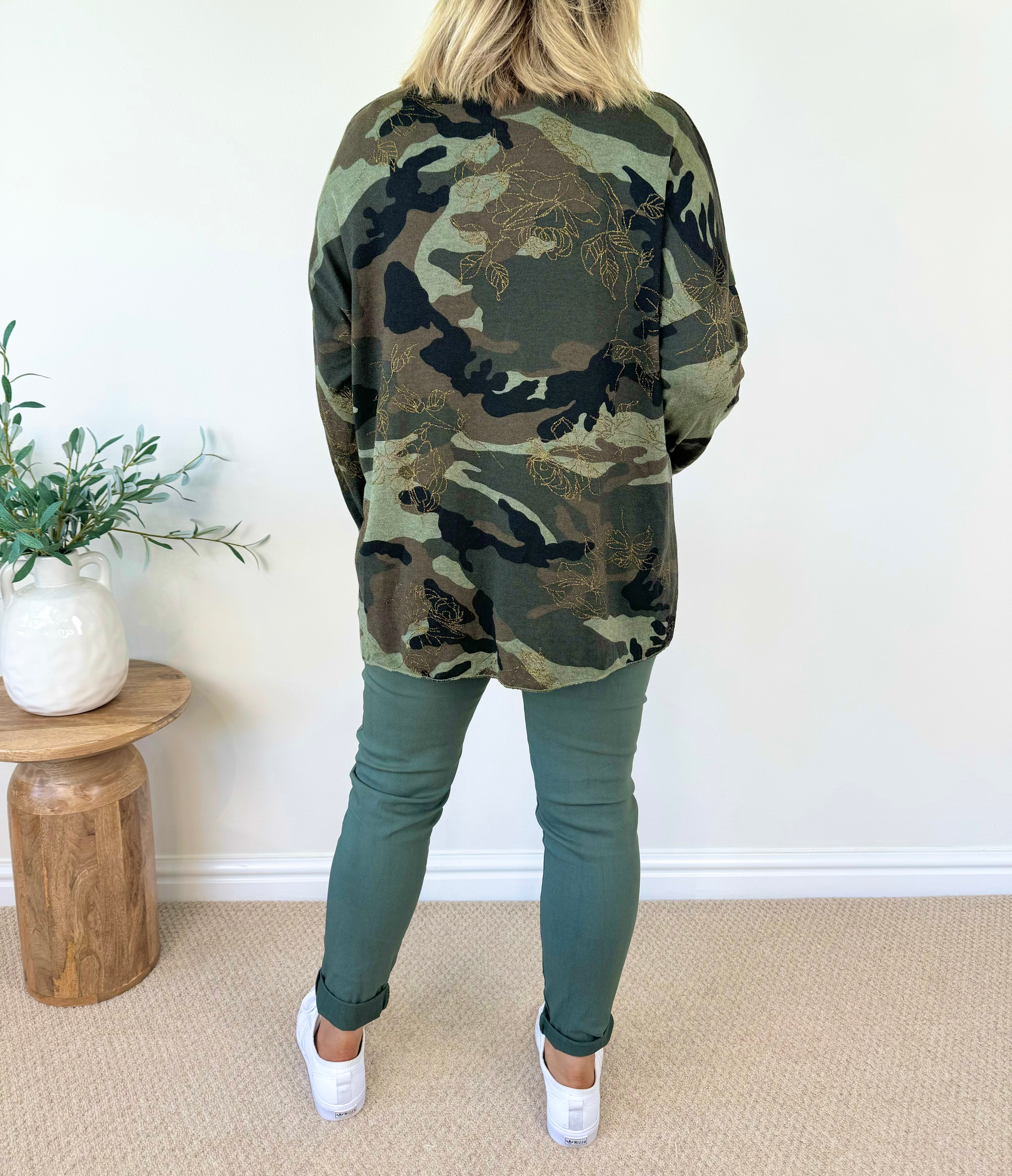 Wool Mix Fine Knit Gold Line Camo Top AW24