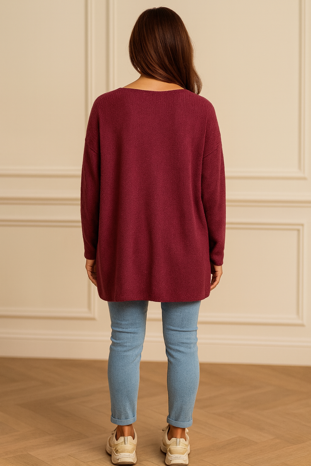 Wool Mix Ribbed Knit Marcela Necklace Top - Wine