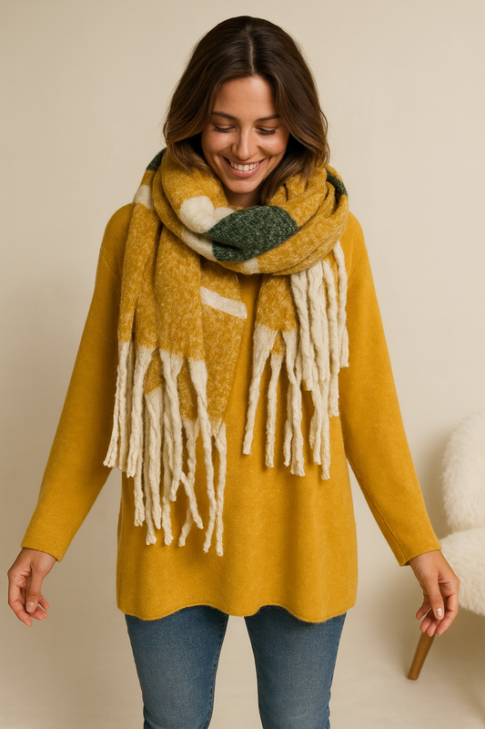 Soft Knit Jade Scarf - Mustard/Green/Beige