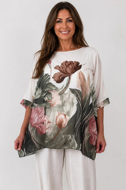 Fully Lined Vintage Floral Elizabeth Chiffon - Vintage Green