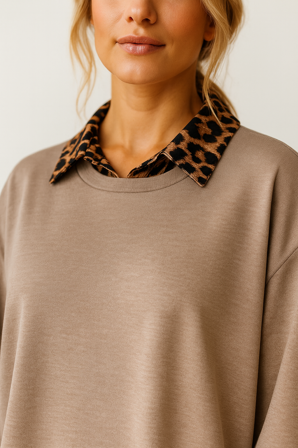 Two In One Effect Leopard Shirt Vivian Top - Mocha