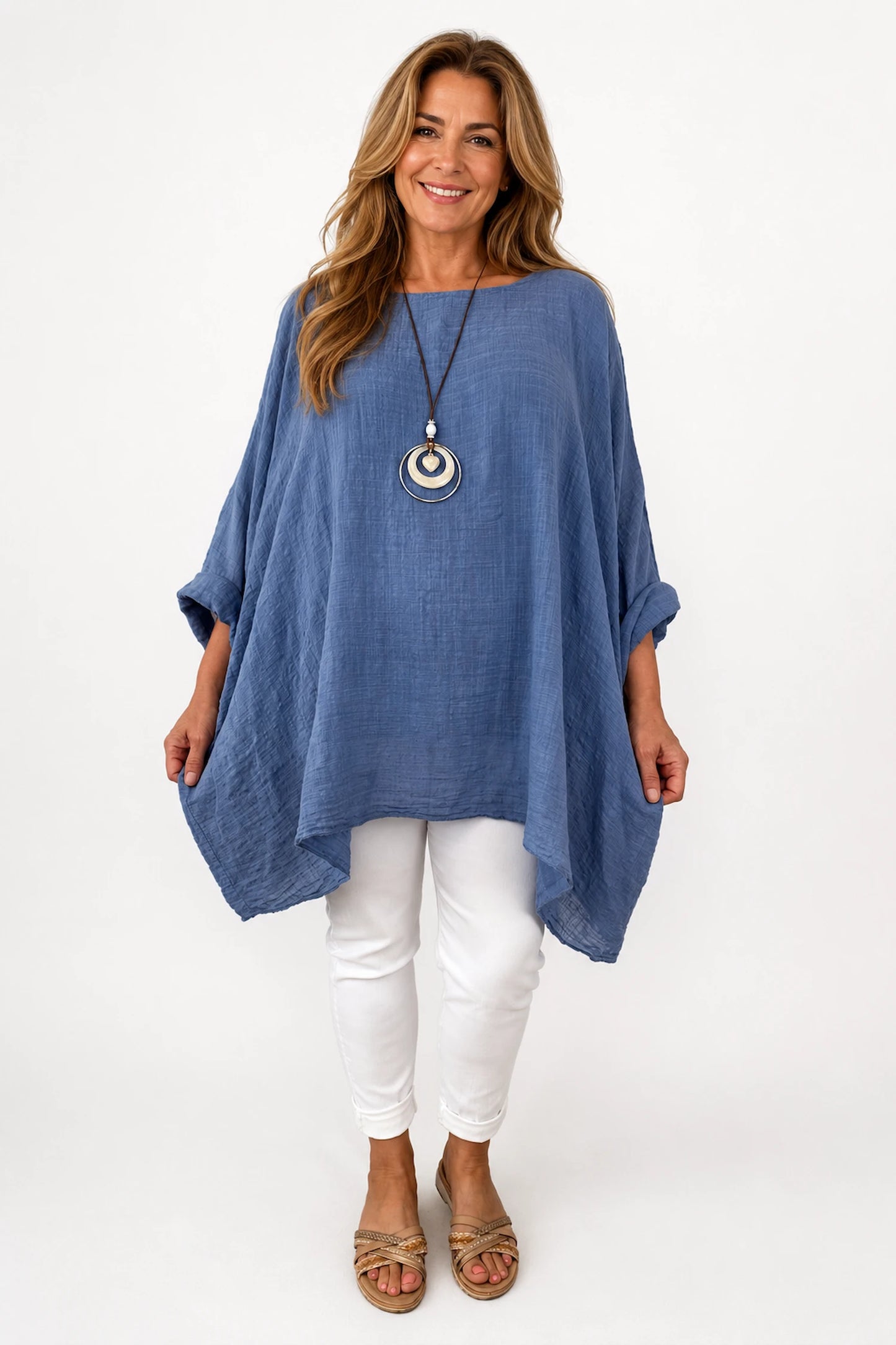 Cotton Fully Lined Isabel Necklace Batwing Top - Denim