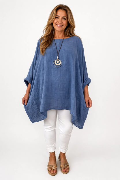 Cotton Fully Lined Isabel Necklace Batwing Top - Denim