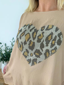 Diamanté Sparkle Animal Heart Button Sleeve Top SS24