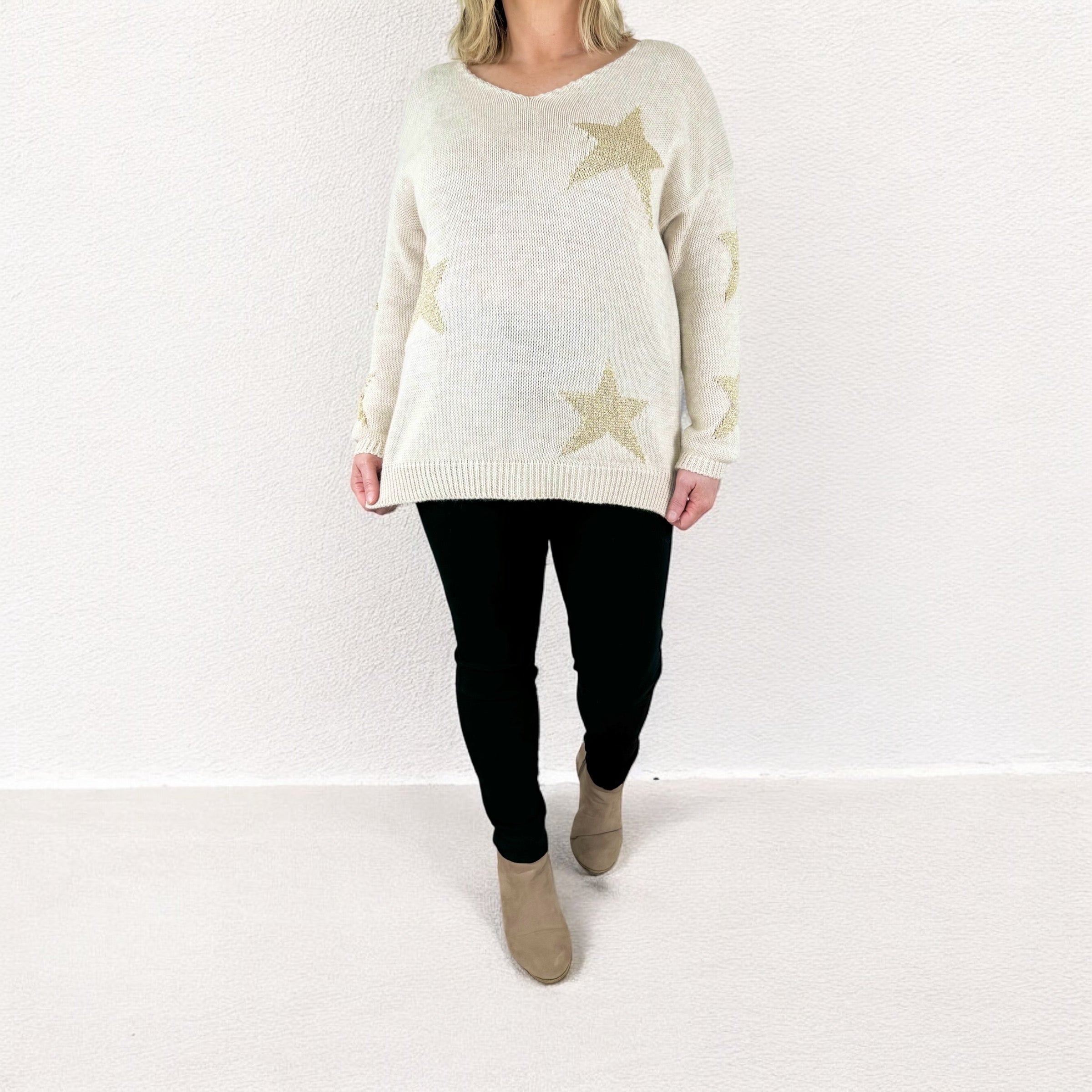 Soft Knit Sparkle Star Maisy jumper AW24 - Oatmeal