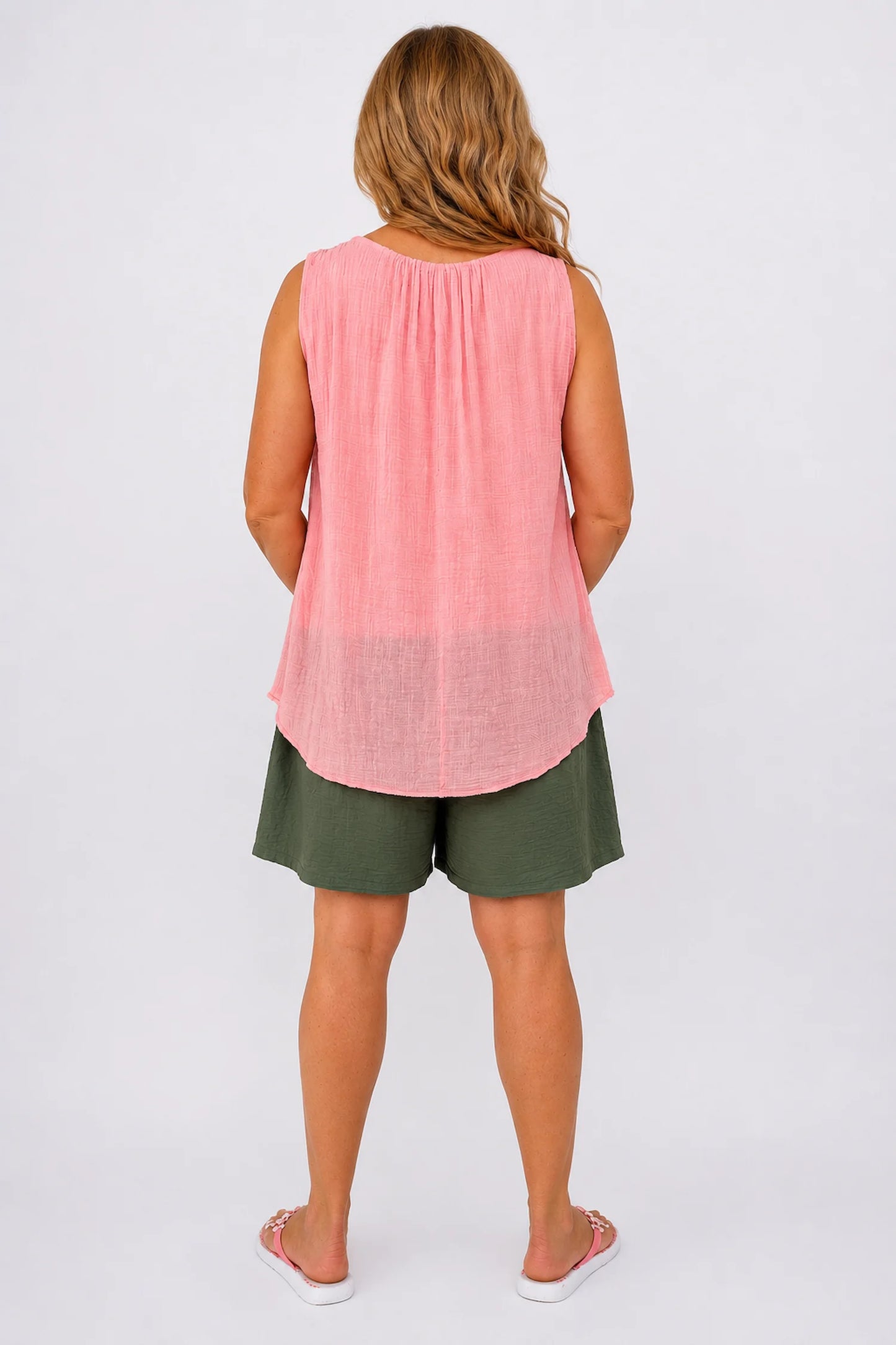 Double Pocket Elasticated Waist Lightweight Flow Mari Shorts - Khaki