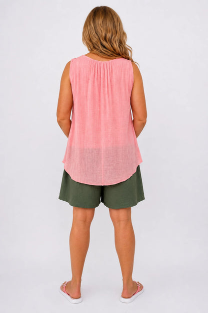 Double Pocket Elasticated Waist Lightweight Flow Mari Shorts - Khaki