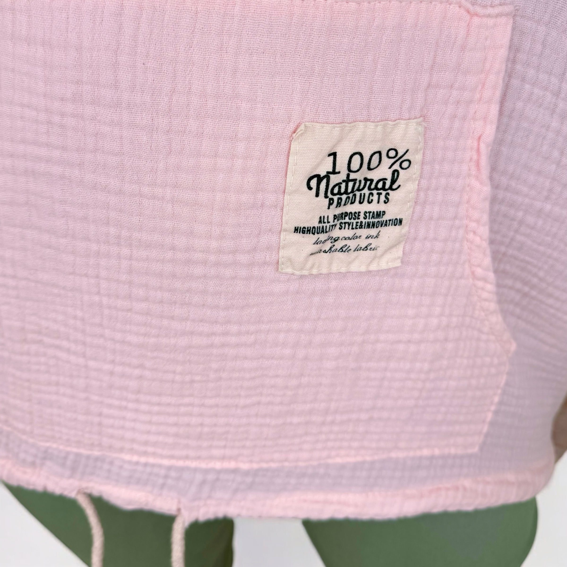 Badge Detail Button Sleeve Bubble Cotton Mara Pocket Hoodie - Baby Pink