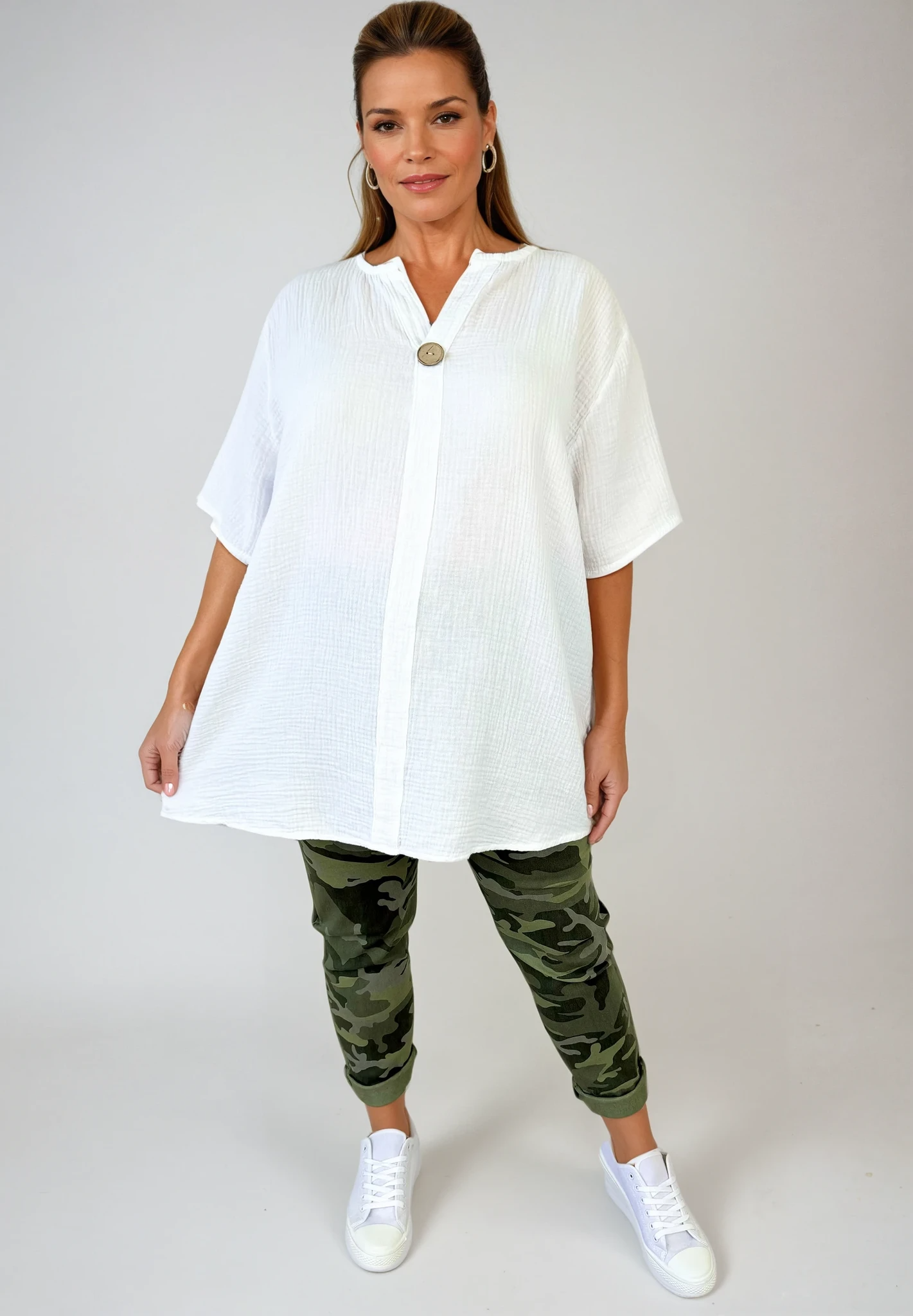 Pure Bubble Cotton One Button Siera Top - White