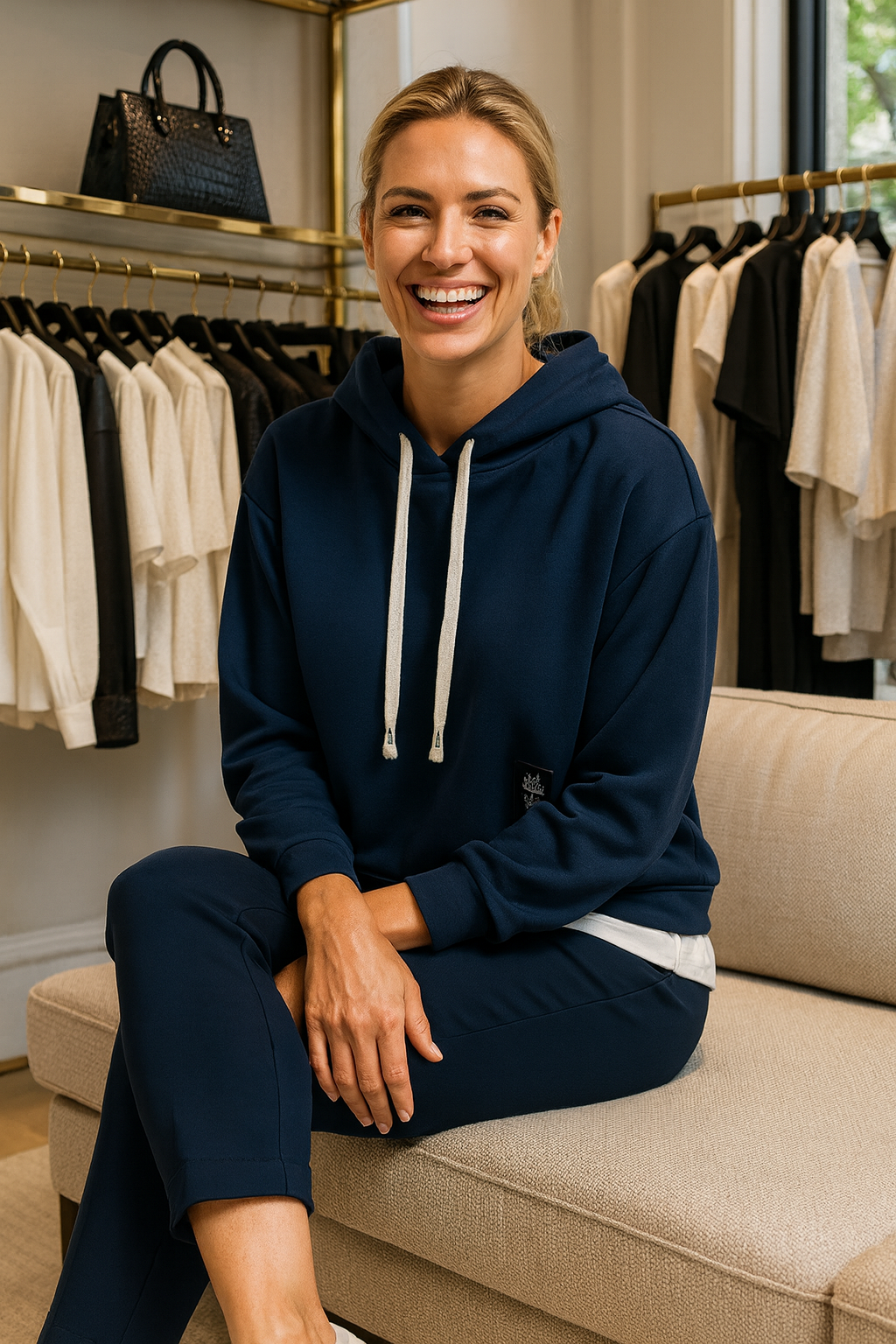 Two In One Effect Badge Detail Carla Hoodie - Navy