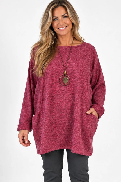 Arabella Tunic Double Pocket Necklace Top - Fleck Italia Wine