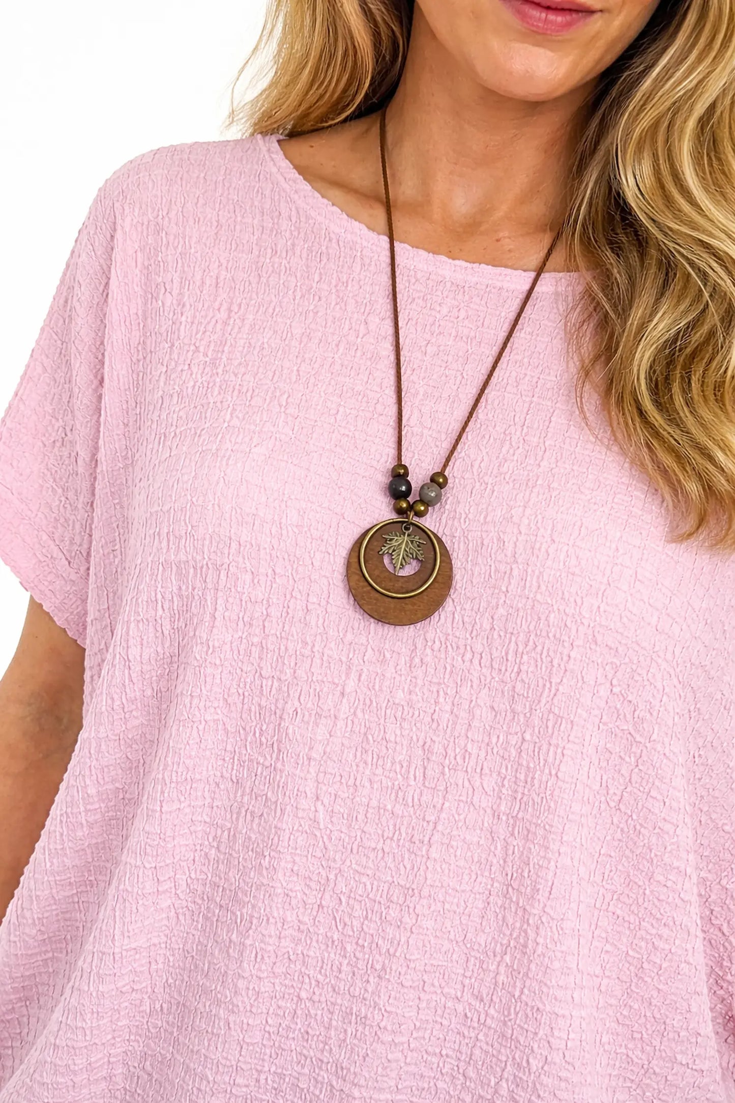 Textured Eliza Necklace Top - Baby Pink