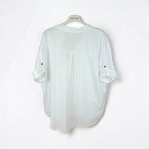 Pure Cotton Embroidery Anglaise Riviala Button Sleeve Shirt - White