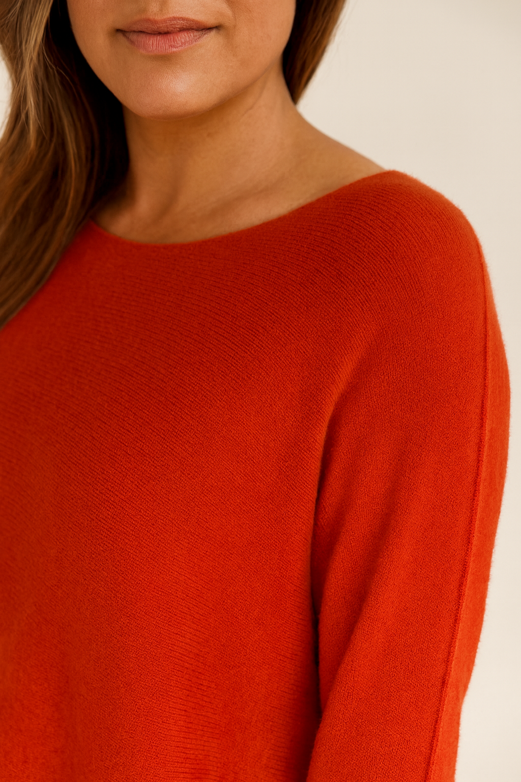 Pure Cotton Allegra Fine Knit Seam Sleeve Detail Jumper - Sunset Orange